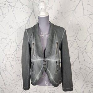Poools Gray Wash Cotton Stretch Artsy Moto Unstructured Blazer
